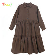 6 to 16 Years Kids & Teenager Girls Ruffle Corduroy Midi Dress Long Sleeve Buttoned Shirt Dresses for Girl Autumn Winter Clothes 2024 - buy cheap