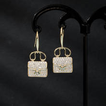 Модные креативные серьги в виде сумочки, женские золотые элегантные серьги в форме капли, Подвесные серьги, ювелирные изделия для женщин, подарки 2024 - купить недорого