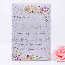 Free Shipping 50X Gold/Silver/Rose/Champagne/Pink Glitter pearl Hollow Flower laser cut Invite wedding invitation cards Birthday 2024 - buy cheap