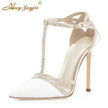 Shallow mouth white spring and autumn pointed shoes super high heel buckle crystal bride wedding banquet fashion 2019 yards 4-16 2024 - buy cheap