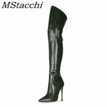 Mstacchi Back Zipper Women Over The Knee Boots Sexy Plaid Stripes Thin Heel Party Stiletto Pointed Toe High Heel Women Boots 2024 - buy cheap