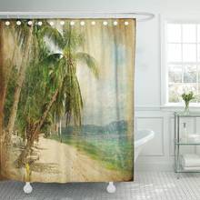 Cortina de ducha de palmera Vintage de estilo Retro, juego de tela de poliéster impermeable, playa Tropical de Hawai azul, 60x72 pulgadas 2024 - compra barato