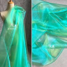 Lustre Glazed Tulle Fabric Green Gradient DIY Background Doll Decor HanFu Stage Skirt Gown Veil Wedding Dress Designer Fabric 2024 - buy cheap