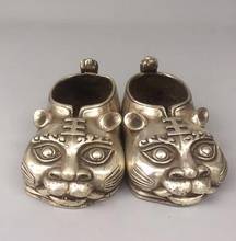 Китайская Резная Голова тибетского серебра ручной работы, ботинки с головой тигра, статуя животного, безопасный и удачный подарок, украшение для дома 2024 - купить недорого