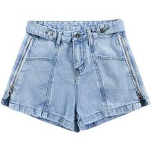 Женские джинсовые шорты, с высокой талией, с буквенным принтом, на молнии сбоку, в стиле Харадзюку, широкие, синие, лето горячая распродажа, 2021 2024 - купить недорого