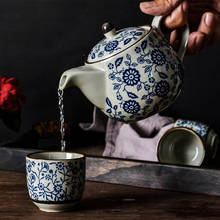 Tetera Retro de porcelana azul y blanca para el hogar, tetera de cerámica hecha a mano con filtro para oficina, juego de té creativo de Kung Fu 2024 - compra barato
