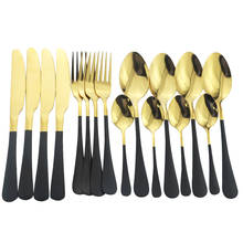 4set 16Pcs Black Gold Tableware Stainless Steel Dinnerware Fork Spoon Knife Dinner Set Kitchen Cutlery Set Bright Silverware 2024 - buy cheap