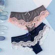 2Pcs Women Sexy Lace Patchwork See Through Bow Low Waist Elastic Briefs Panties sexy briefs for women See Through great gifts 2024 - buy cheap