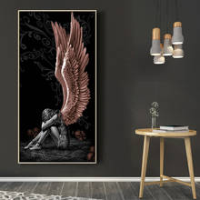 Картина ангелов и демонов, Раскрашивание на холсте красными крыльями, серый постер с изображением персонажей, скандинавские настенные художественные картины для гостиной, куадросы 2024 - купить недорого