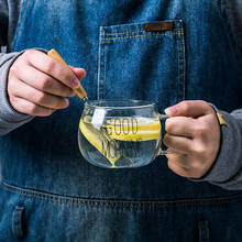 Taza de vidrio resistente al calor con letras impresas, taza transparente para desayuno con asa, para cerveza, Espresso, café, para el hogar 2024 - compra barato