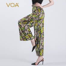 VOA-Pantalones largos de satén para mujer, pantalón plisado de encaje de seda elástica, con estampado de moda, de pierna ancha, K1372, 16 m/m 2024 - compra barato