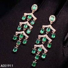 Brincos femininos de prata refinada 925, joias finas de tamanho médio, esmeralda natural, brincos para mulheres, suporte para teste elegante 2024 - compre barato