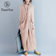 EaseHut Women Vintage Maxi Dress Oversized Deep V-Neck Sleeveless Cross Pockets Solid Dress Vintage Female Long Robe vestidos 2024 - buy cheap