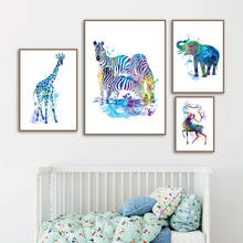 Pintura em tela de girafa colorida, zebra, elefante, cervo, arte em parede, pôsteres nórdicos, impressões, imagens para decoração de casa, sala de estar 2024 - compre barato
