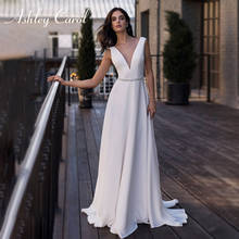 Ashley Carol A-Line Wedding Dress 2022 Elegant Satin Backless Beach Bride Dresses Sexy V-Neckline Sashes Sleeveless Bridal Gown 2024 - buy cheap