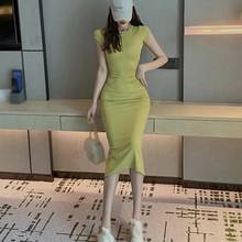 Women's Solid Color Casual Sexy Slit Bodycon Dress Summer Sleeveless Ladies Mid-length Vestidos 2024 - buy cheap