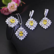 Funmode 3PCS Yellow Cubic Zircon Flower Shape Bridal Jewelry Sets For Female Wedding Jewelry Adornment Wholesale FS96 2024 - buy cheap