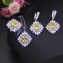 Funmode-Conjunto de joyería nupcial con forma de flor de circón cúbico amarillo, joyería de boda femenina, adorno, venta al por mayor, 3 piezas, FS96 2024 - compra barato