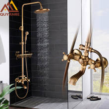 Quyanre Antique Brass Shower Faucets Set 8'' Rainfall Shower Commodity Shelf Dual Handle Mixer Tap Swivel Tub Spout Bath Shower 2024 - buy cheap
