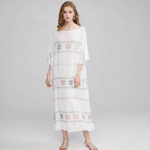 OrGypsy Summer Dress Women 100% Rayon Embroidery White Dresses Boho Casual Loose O-neck Bat Sleeves Long Dress Pregnant Vestidos 2024 - buy cheap
