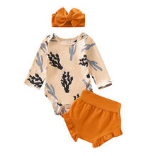0-18M Newborn Infant Baby Girls Clothes Set Long Sleeve Cactus Print Baby Girls Romper + Ruffles Shorts Outfits 2024 - buy cheap