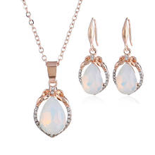 Luxury Female White Moonstone Jewelry Set Charm Rose Gold Color Dangle Earrings For Women Cute Crystal Wedding Chain Necklace 2024 - buy cheap