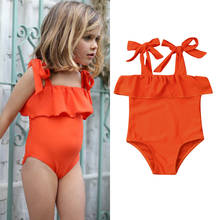 Baby Girl Orange Ruffled Tie Up Swimsuit Swimwear 6M-5Y Toddler Kids Children Summer Casul Solid Beachwear Bikini Bathing Suit 2024 - buy cheap
