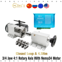 A 4th Taxis Rotary 65mm 4Jaw 3Jaw Chuck Add Tailstock NAME 34 Closed-Loop Stepper Driver Motor for CNC Router Engraver Machine 2024 - buy cheap