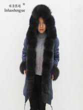 Linhaoshengyue nova gola de pele de raposa para superar jaqueta feminina longo casaco de inverno casaco forro casaco de pele de coelho 2024 - compre barato