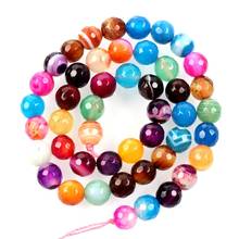 Natural Stone Faceted Multicolor Stripe Agates Charm Round Loose Beads For Jewelry Making Needlework Bracelet DIY Strand 4-12MM 2024 - buy cheap