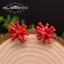 GLSEEVO Handmade Natural Red Sea Bamboo Coral 925 Sterling Silver Stud Earrings For Women Wedding Party  Luxury Jewellery GE0661 2024 - buy cheap