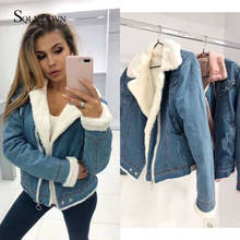 Women Denim Jacket With Fur Women Autumn Winter Denim Jacket Thick Warm Down Jacket Casual Long Sleeve Loose Jeans Coat Outwear 2024 - buy cheap