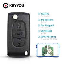 Keyyou 2/3bt ce0523 ce0536 remoto chave fob 433mhz peça peugeot 307 308 408 3008 433mhz id46 chip carro flip chave va2/hu83 lâmina 2024 - compre barato