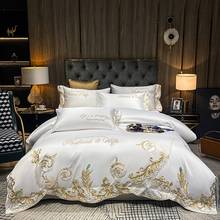 White Satin Cotton Gold Embroidery Duvet Cover Set 4Pcs Queen King size Bedding set Bed Sheet Duvet cover Pillowcases 2024 - buy cheap