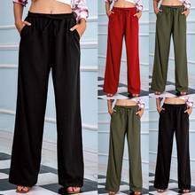 Casual Loose Pants Women Fashion Plus Size брюки Solid Mid Drawstring Elastic Waist Pockets Long Straight Wide Leg Pants 2024 - buy cheap