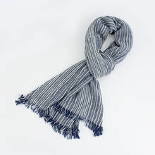 Новые модные женские хлопковые льняные шарфы в полоску, мягкая теплая Дамская шаль, платок, хиджаб, простой шарф 2024 - купить недорого