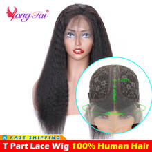 YuYongtai Peruvian Hair Wig Kinky Straight T Part Lace Wig Human Hair Wigs Pre Plucked Transparent Lace Part Wigs Remy 2024 - buy cheap