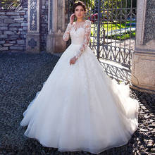 Adoly Mey Gorgeous Appliques Full Sleeve A-Line Wedding Dresses 2022 Scoop Neck Button Court Train Princess Bride Gown Plus Size 2024 - buy cheap