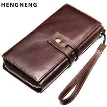 High Quality Genuine Leather Men's Long Wallet With Phone Bag Zipper Coin Pocket Three Fold Purse Male Clutch Wallets For Men 2024 - buy cheap