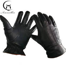 Men's Genuine Leather Gloves Real Sheepskin Black High-quality Gloves Fashion Brand Winter Warm Mittens New 2024 - buy cheap