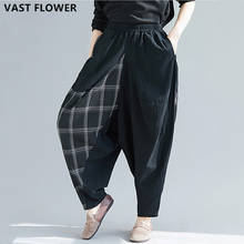 Cotton Linen Plus Size High Waist Harem Pants Women Spliced Plaid Vintage Black Trousers Casual Loose 2020 Spring Ladies Pants 2024 - buy cheap