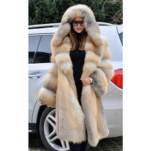 FURSARCAR Luxurious Real Natrual Golden Fox Fur Jacket With Hood Thick 2021 New Fashion Long Women Winter Fur Coat Plus Size 2024 - buy cheap