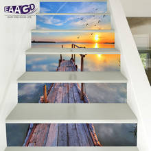 6 unids/set mar puesta de sol azulejo pared escalera pegatinas autoadhesivo impermeable PVC DIY Stairway pegatinas decoración del hogar 2024 - compra barato