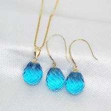 MeiBaPJ London Blue Topaz Jewelry Set Real 18K Gold Water Drop Ring Pendant Necklace Suit Fine Wedding Jewelry for Women 2024 - buy cheap