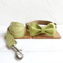 Green brown dog collar and leash set with bow tie for big and small dog cotton fabric collar metal buckle 2024 - buy cheap