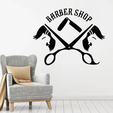 Papel de parede com decalque de corte de cabelo, ferramentas de decalque com articulações para porta de cabelo, janela de vinil, logo da barbearia, decoração interior, papel de parede criativo e522 2024 - compre barato