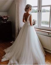 Simple Tulle Wedding Dresses Scalloped Neck Chapel Train A-Line Satin Sashes Bridal Dress Unique Designer New Models 2024 - buy cheap