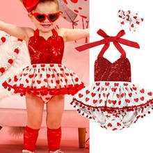 Emmababy Newborn Baby Girls Love Sequins Sling Bodysuit+Headband Infant Baby One-Pieces 2Pcs Set Clothes 2024 - buy cheap