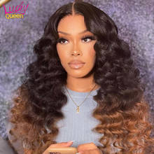 Lucky Queen Malaysia Loose Deep Wave Wigs Curly 13x4 HD Lace Front Human Hair Wigs Honey Blonde Ombre Color Lace Wig Pre-Plucked 2024 - buy cheap