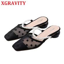 XGRAVITY NEW Mesh All Matched Spot Design Round Toe Sexy Dress Sandals Ladies Summer Women High Heel Strange Heel Slippers A145 2024 - buy cheap